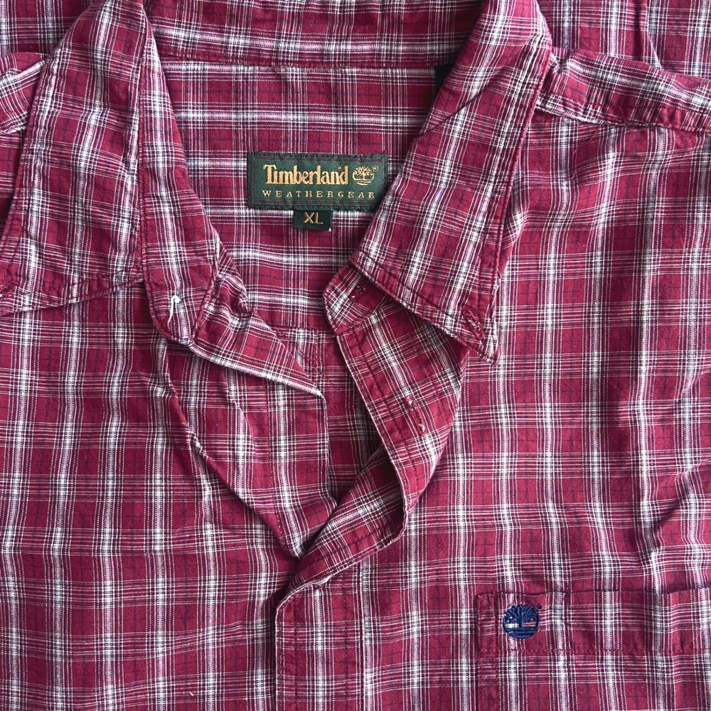 Timberland Button Shirt XL Mens Plaid Short Sleeve Red Weathergear Outdoor Work